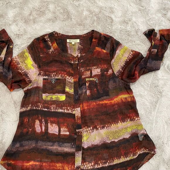 NWT Democracy Women Button-Front Asymmetric Blouse Abstract Print Size2X Career - Picture 9 of 16
